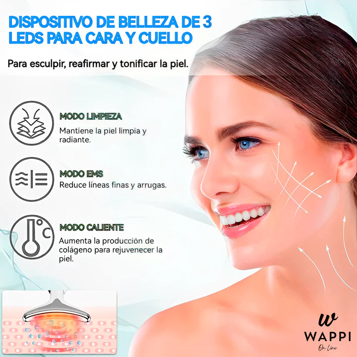 Masajeador Facial y de Cuello LED 3 en 1 – Reafirma, Rejuvenece y Relaja Desde Casa ✨
