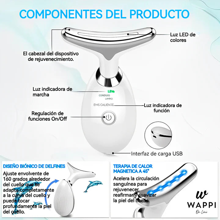 Masajeador Facial y de Cuello LED 3 en 1 – Reafirma, Rejuvenece y Relaja Desde Casa ✨
