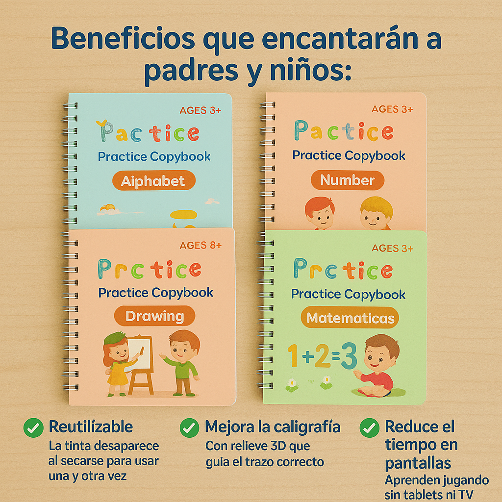 CUADERNOS MÁGICOS DE CALIGRAFÍA ✍️|KIT DE 4 — LA LETRA DE TU HIJO EN 4 SEMANAS