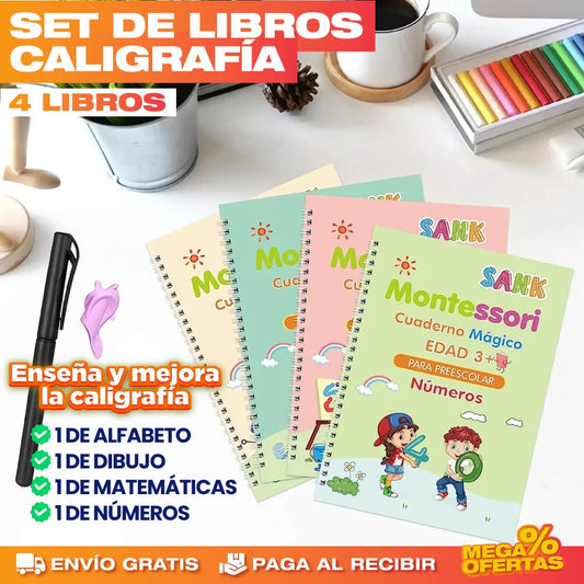 CUADERNOS MÁGICOS DE CALIGRAFÍA ✍️|KIT DE 4 — LA LETRA DE TU HIJO EN 4 SEMANAS