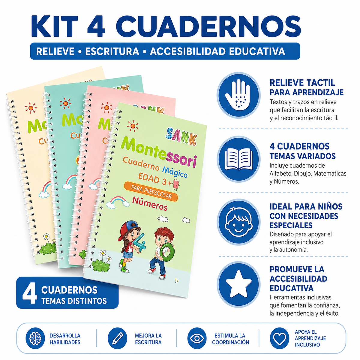 CUADERNOS MÁGICOS DE CALIGRAFÍA ✍️|KIT DE 4 — LA LETRA DE TU HIJO EN 4 SEMANAS