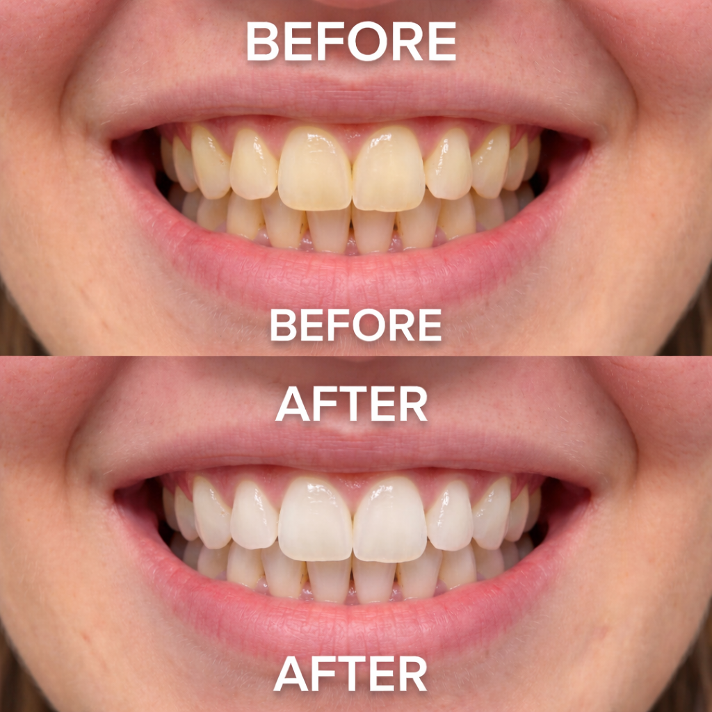 Antes y despues del blanqueamiento dental