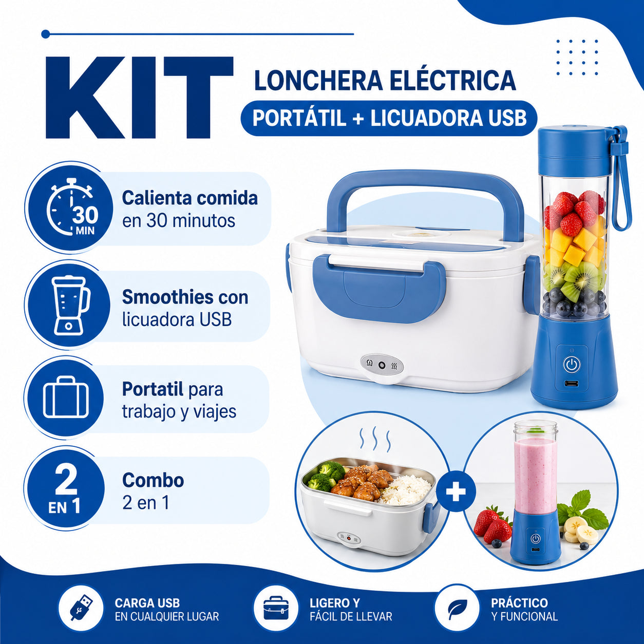 Lonchera electrica y licuadora portatil